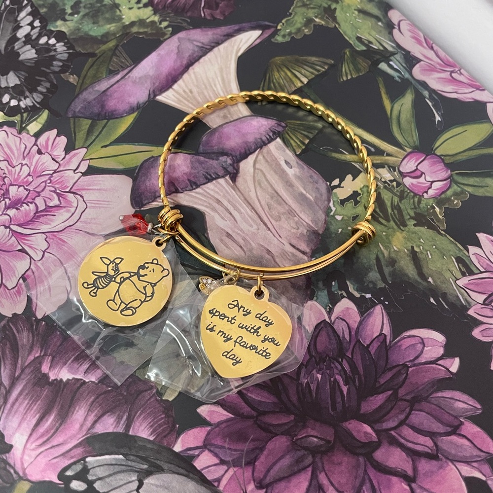 Disney Gold Charm Bracelet with Heart and Pooh Bear Charms